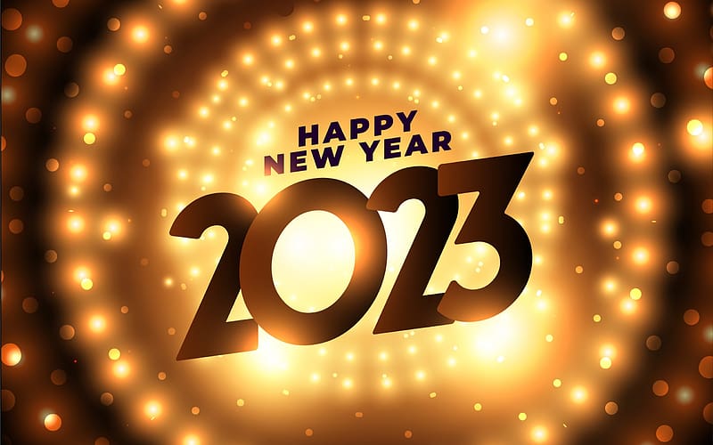 Happy New Year!, 2023, card, new year, golden, black, yellow, HD wallpaper