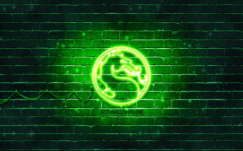 Mortal Kombat green logo green brickwall, Mortal Kombat logo, 2020 games, Mortal Kombat neon logo, Mortal Kombat, HD wallpaper