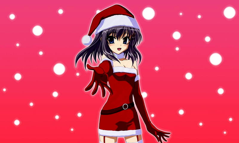 Merry Christmas, Anime, Christmas, Other, Red, White, Merry, Snowflakes, HD wallpaper