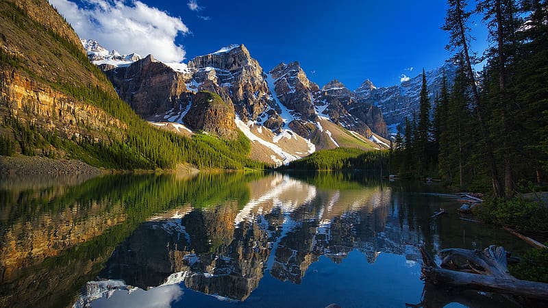 Valley of the Ten Peaks, Moraine Lake, Alberta, clouds, reflections, trees, water, canada, landscape, rocks, sky, HD wallpaper