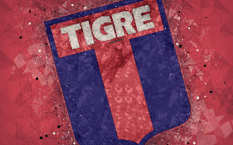 Club Atletico Tigre logo, geometric art, Argentine football club, red abstract background, Argentine Primera Division, football, Victoria, Argentina, creative art, CA Tigre, HD wallpaper