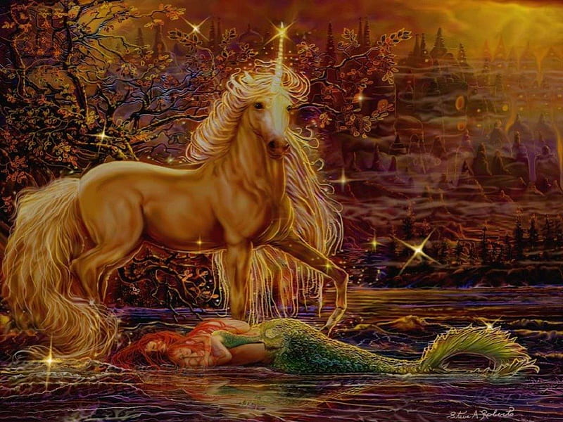 unicorns and mermaids wallpaper