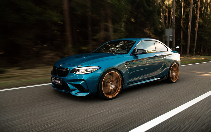 BMW M2, F87, G-Power, blue coupe, gold wheels, M2 tuning, sports cars, BMW, HD wallpaper