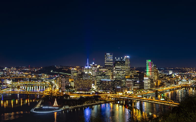 Pittsburgh, American city, city lights, skyline, USA, Pennsylvania, HD wallpaper