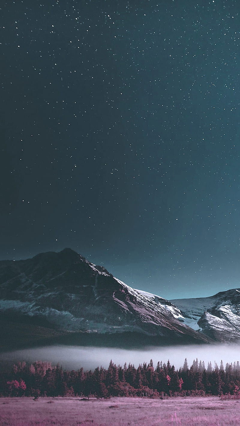 Mountains, landscape, night, sky, HD phone wallpaper