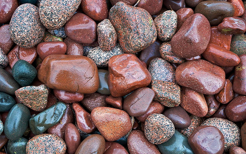 brown pebbles texture, macro, brown stone texture, pebbles backgrounds, pebbles textures, stone backgrounds, pebbles, brown backgrounds, wet stones, HD wallpaper