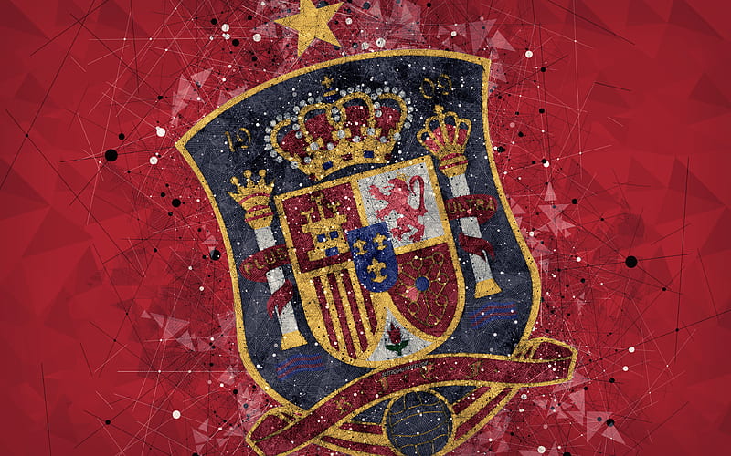 Spain national football team geometric art, logo, red abstract background, UEFA, Europe, emblem, Spain, football, grunge style, creative art, HD wallpaper