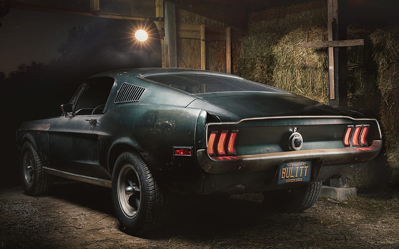 Ford Mustang Bullitt garage, 1968 cars, muscle cars, retro cars, Mustang, Ford, HD wallpaper