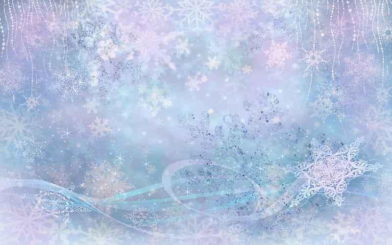 Winter Whisper, pretty, magic, silver, pink, blue, wonderland, winter, snowflake, whimsical, purple, whisper, magical, pastel, white, frozen, winds, flurry, HD wallpaper