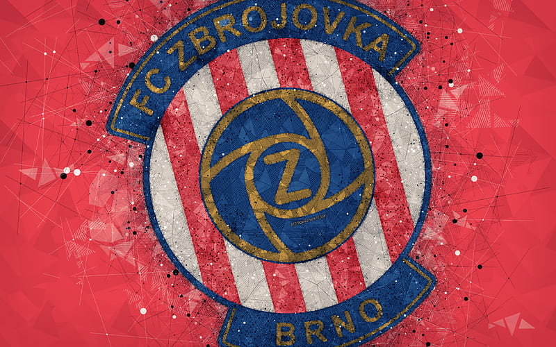 FC Zbrojovka Brno geometric art, logo, Czech football club, red white background, emblem, Czech First League, Brno, Czech Republic, football, creative art, HD wallpaper