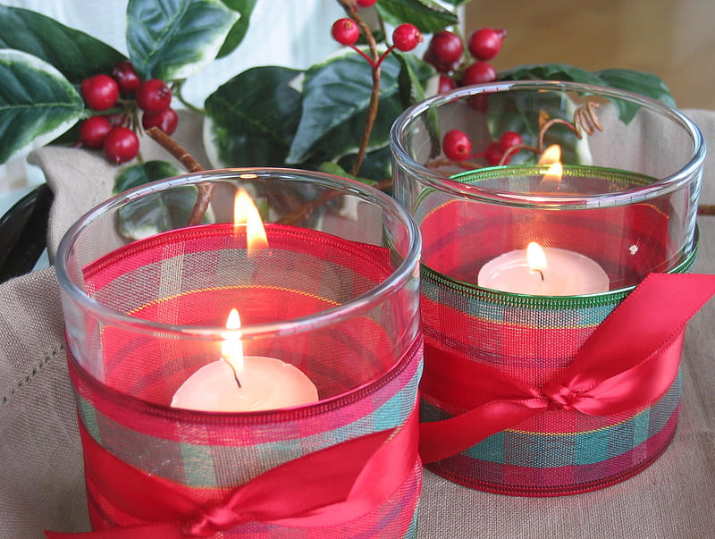 Easy Christmas Style, red, christmas, ribbon, home, candles, light, HD