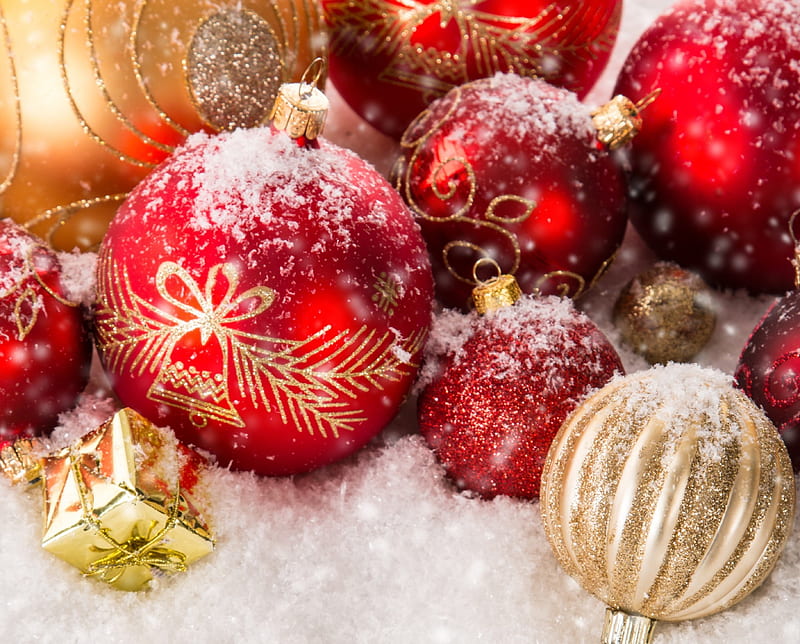Christmas Decoration, ornaments, balls, snow, artificial, gift, HD wallpaper