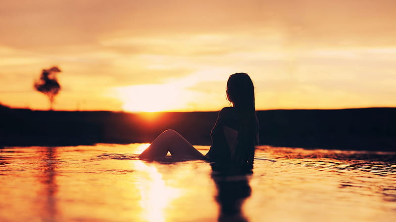Girl Staring At Sunset-High Quality, HD wallpaper