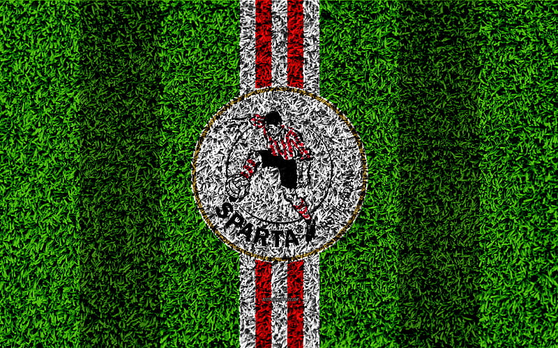 Sparta Rotterdam FC emblem, football lawn, Dutch football club, logo, grass texture, Eredivisie, red white lines, Rotterdam, Netherlands, football, HD wallpaper
