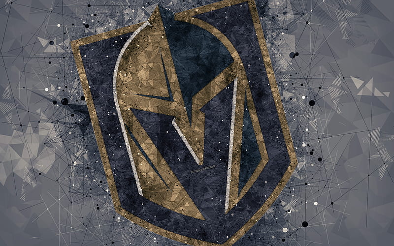 Vegas Golden Knights American hockey club, creative art, logo, creative geometric art, emblem, NHL, gray abstract background, Paradise, Nevada, USA, hockey, National Hockey League, HD wallpaper