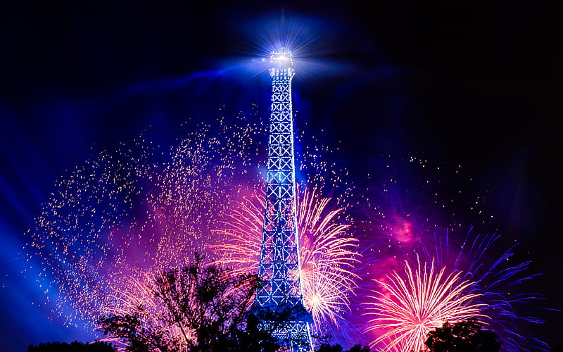 Eiffel Tower salute, fireworks, France, Paris, HD wallpaper