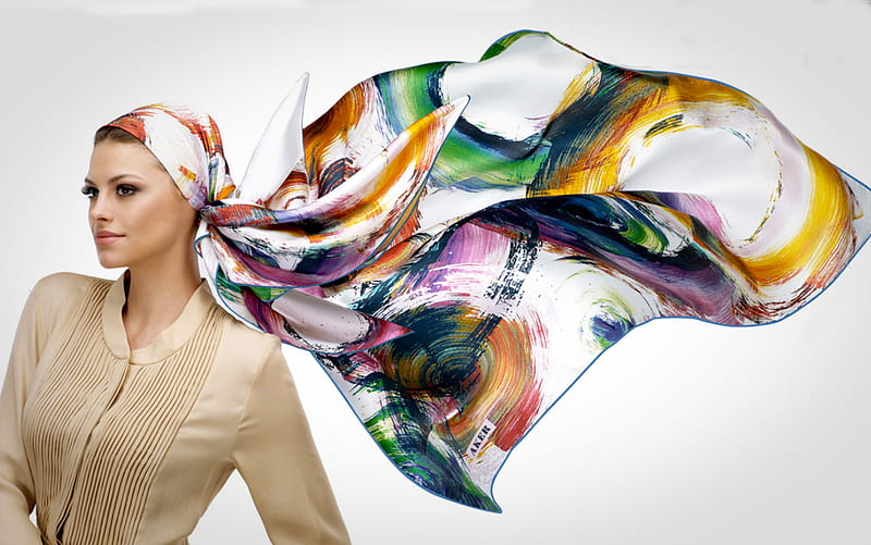 KS Hand-Screened Abstract Leaves Silk Scarf