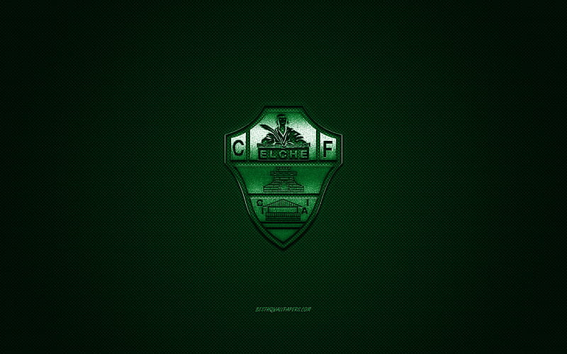 Elche CF, Spanish football club, La Liga 2, green logo, green carbon fiber background, football, Elche, Spain, Elche CF logo, HD wallpaper