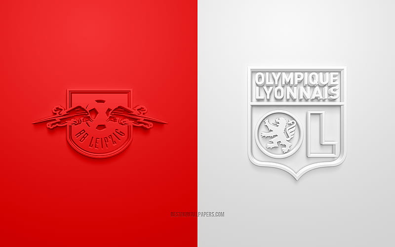 RB Leipzig vs Olympique Lyonnais, Champions League, 2019, promo, football match, Group G, UEFA, Europe, RB Leipzig, Olympique Lyonnais, 3d art, 3d logo, HD wallpaper