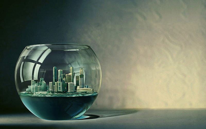 city in fishbowl, wonderful, , 3d and cg, caged, wds, a, abstract, building, presentation, glass, 3d, city, fishbowl, bowl, HD wallpaper