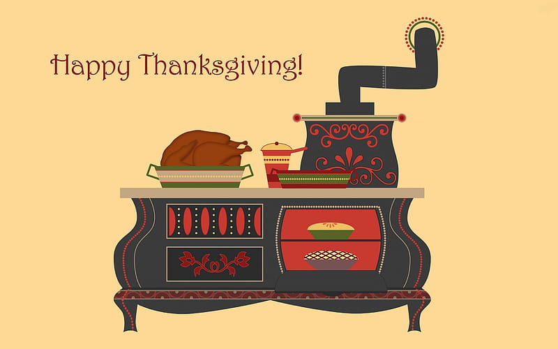 An Old Fashioned Thanksgiving, Fall, Thanksgiving, turkey, stove, pies, Autumn, Happy Thanksgiving, HD wallpaper