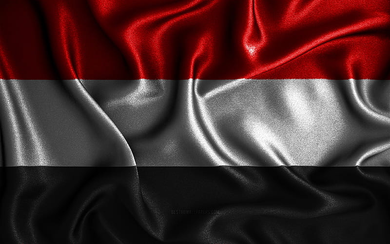 Yemeni flag silk wavy flags, Asian countries, national symbols, Flag of Yemen, fabric flags, Yemen flag, 3D art, Yemen, Asia, Yemen 3D flag, HD wallpaper