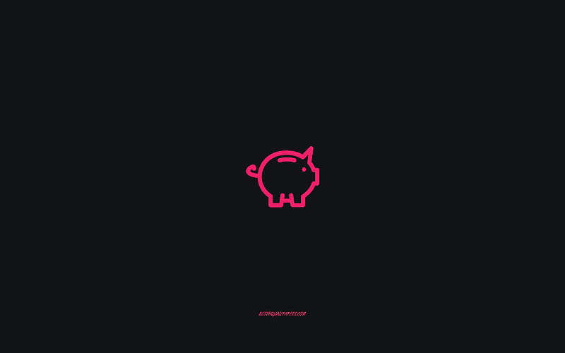 Pink piggy, gray background, piggy icon, creative art, funny animals, HD wallpaper
