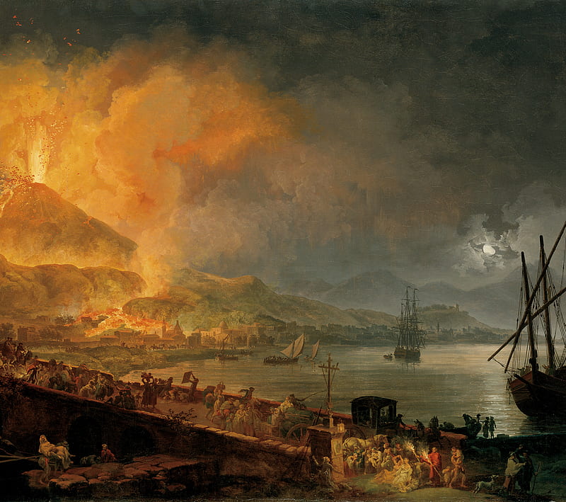 Eruption of Mt Vesuv, artwork, italy, painting, vesuvius, volaire, volcano, HD wallpaper