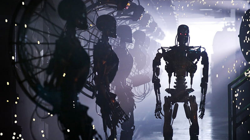 Terminator Exoskeleton, Terminator, exoskeleton, assembly line, sci fi, cyborg, HD wallpaper