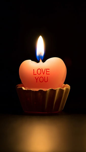Love You, candle, heart, HD mobile wallpaper
