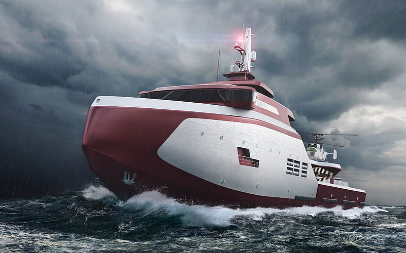 modern ship projects, lifeboat, storm, sea, waves, DavinceV8, HD wallpaper