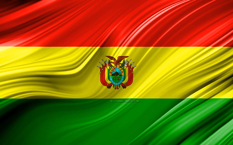 Bolivian flag, South American countries, 3D waves, Flag of Bolivia, national symbols, Bolivia 3D flag, art, South America, Bolivia, HD wallpaper
