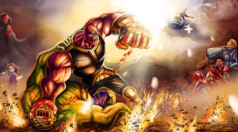 Thanos Defeat Hulk, thanos, hulk, behance, artwork, artist, superheroes, HD wallpaper