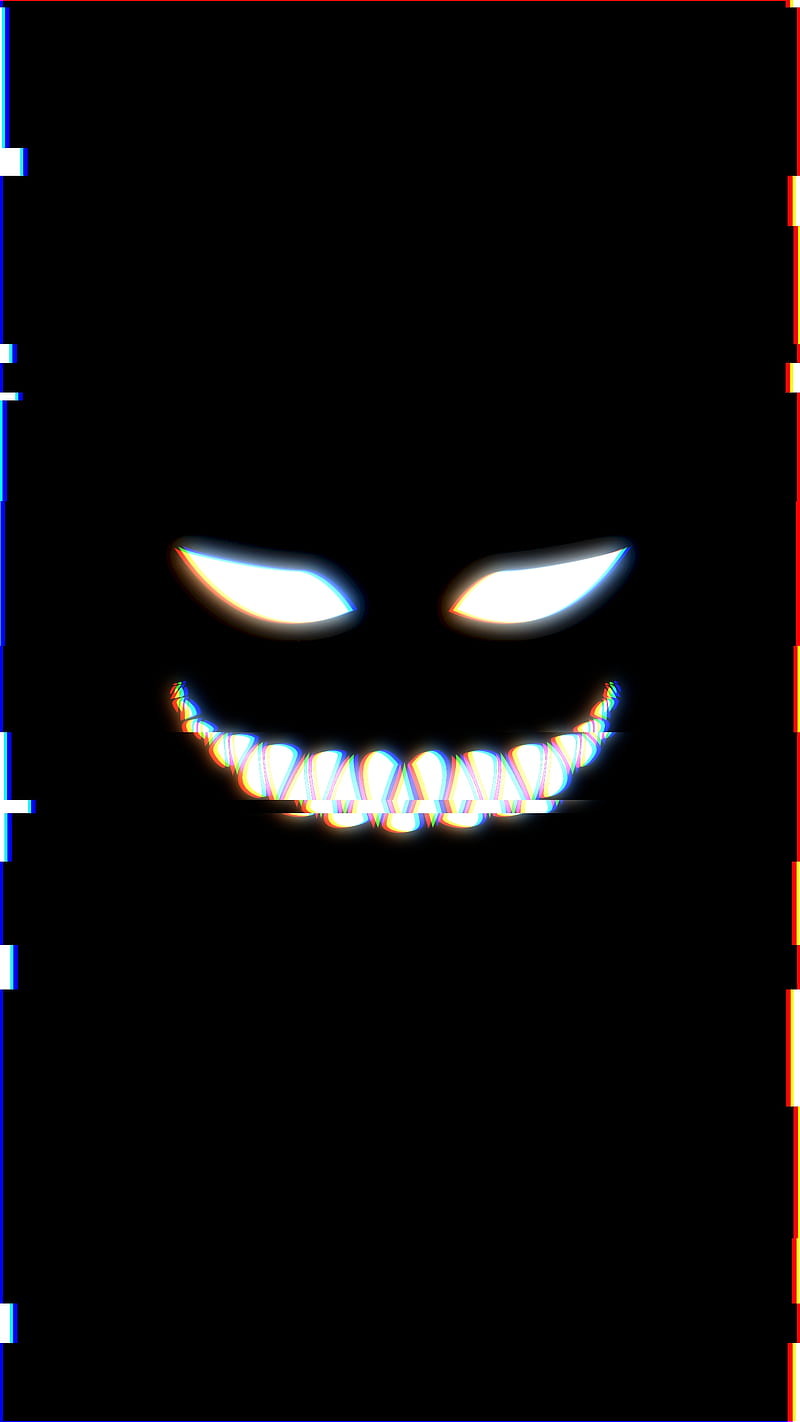 Glitch smile, 3d, Black, dark, Evil, Evil smile, Gloomy, Neon, White, HD phone wallpaper