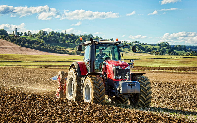 Massey Ferguson 8730, plowing field, R, 2021 tractors, agricultural machinery, red tractor, agriculture, Massey Ferguson, HD wallpaper