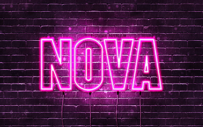 Nova with names, female names, Nova name, purple neon lights, horizontal text, with Nova name, HD wallpaper