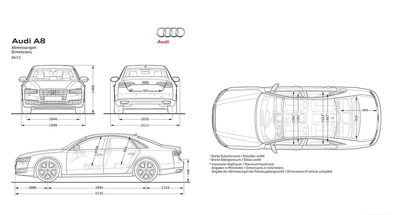 Audi A8 (2014) - Dimensions , car, HD wallpaper