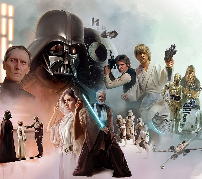 Star Wars, Sci Fi, Darth Vader, Stormtrooper, R2 D2, Chewbacca, Luke Skywalker, Obi Wan Kenobi, C 3Po, Han Solo, Death Star, Princess Leia, Wilhuff Tarkin, HD wallpaper