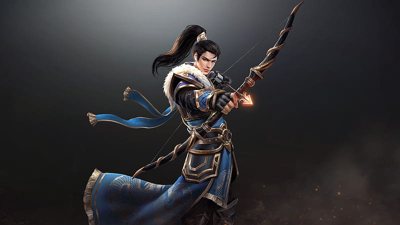 Archer, fantasy, warrior, fighter, game, tian zi, man, blue, HD wallpaper