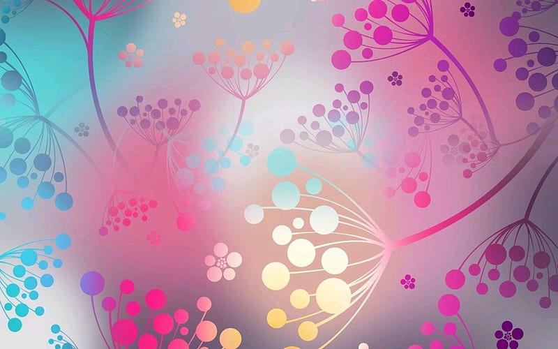 Delicate Plants, pink, abstract, plants, vector, blue, HD wallpaper