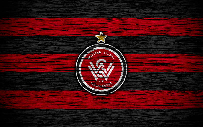 Western Sydney Wanderers FC soccer, A-League, football club, Australia, Western Sydney Wanderers, logo, WS Wanderers, wooden texture, FC Western Sydney Wanderers, HD wallpaper