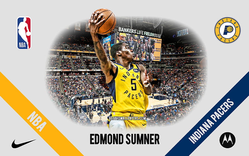 Edmond Sumner, Indiana Pacers, American Basketball Player, NBA, portrait, USA, basketball, Bankers Life Fieldhouse, Indiana Pacers logo, HD wallpaper
