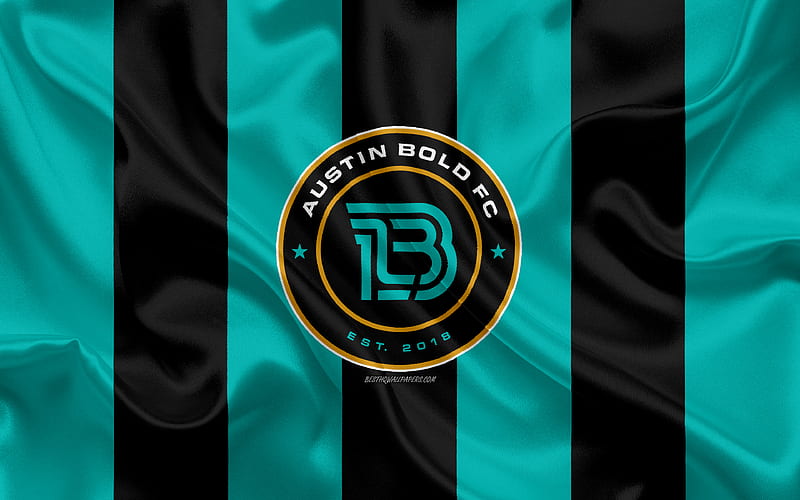 Austin Bold FC American football club, logo, turquoise black flag, Austin Bold emblem, USL Championship, Austin, Texas, USA, silk texture, soccer, HD wallpaper