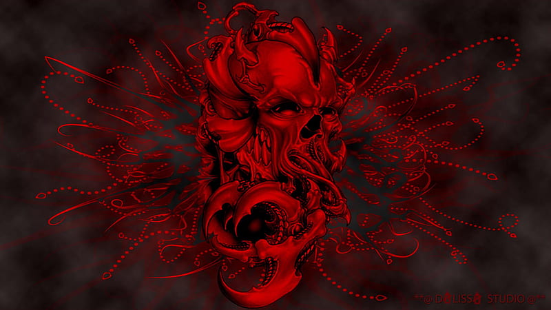 SKULL by Dalissa, red, strange skull, red skull, skull, dalissa, HD ...