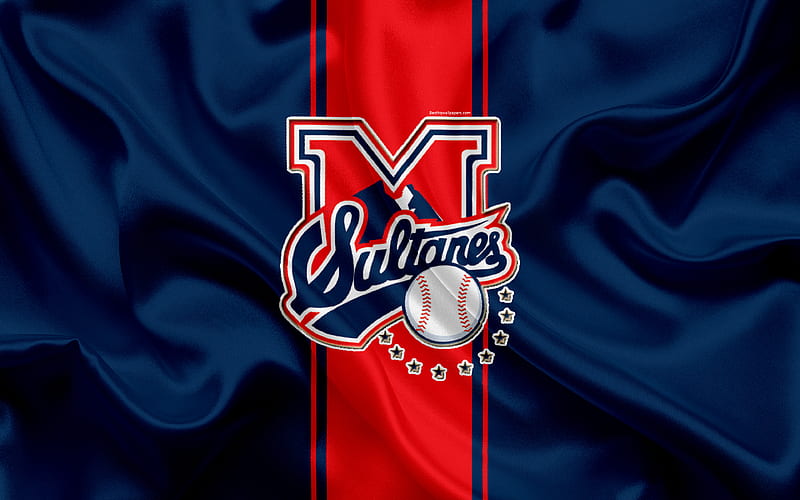 Sultanes de Monterrey Mexican baseball club, logo, silk texture, LMB, emblem, blue red flag, Mexican Baseball League, Triple-A Minor League, Monterrey, Mexico, HD wallpaper