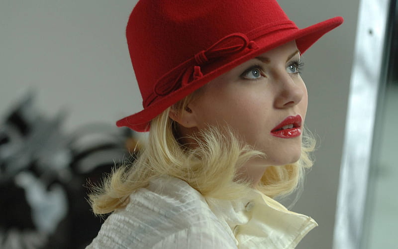 Red Hat & Red Lip, red, lip, elisha cuthbert, model, eye, blonde, sexy, hat, hair, graphy, hot, beauty, face, HD wallpaper