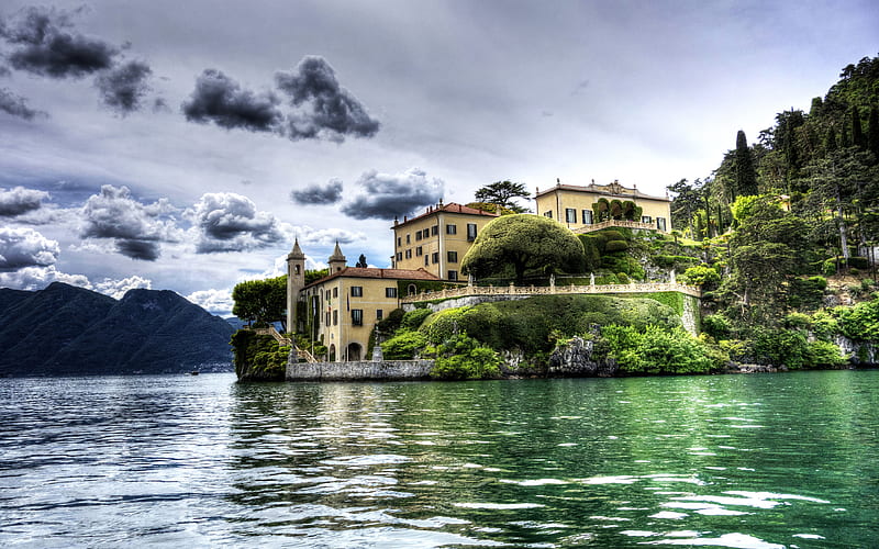 Lake Como, Italian lake, mountains, Lenno, Cape Lavedo, Lombardy, Villa del Balbianello, HD wallpaper