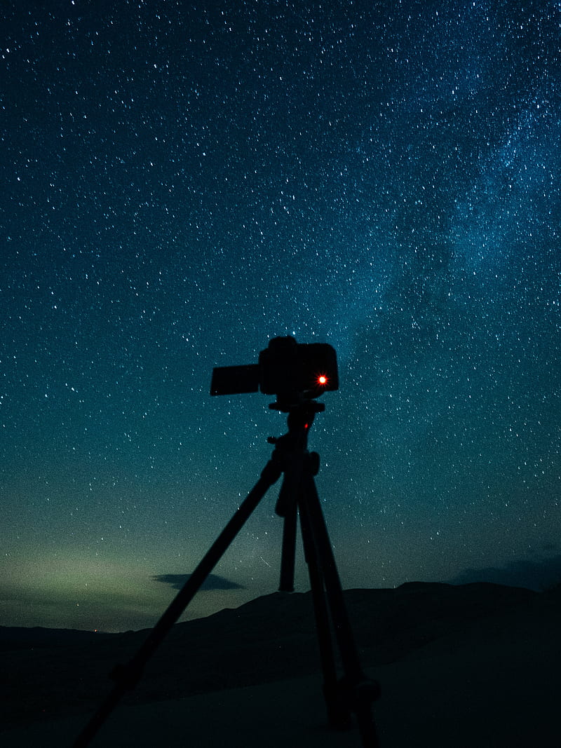 camera, tripod, starry sky, stars, HD phone wallpaper