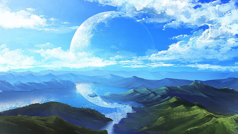 Aesthetic Forest Lake & Mountain Anime Background Wallpapers