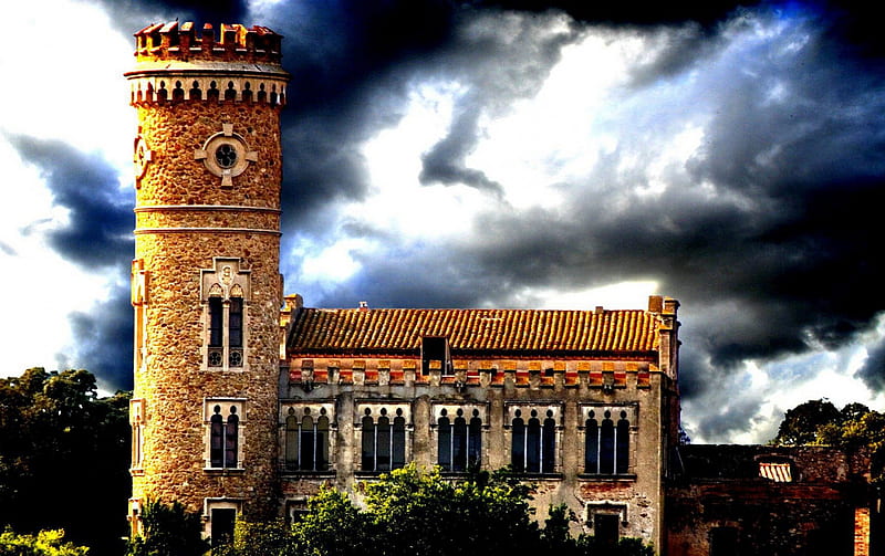 Magnificent Castle, building, sky, clouds, tower, HD wallpaper